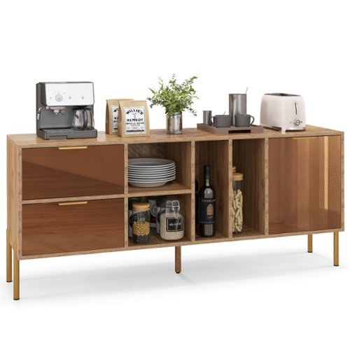 Costway Mirrored Buffet Cabinet Rustic Kitchen Sideboard Storage Cabinet with 2 Drawers - Brown