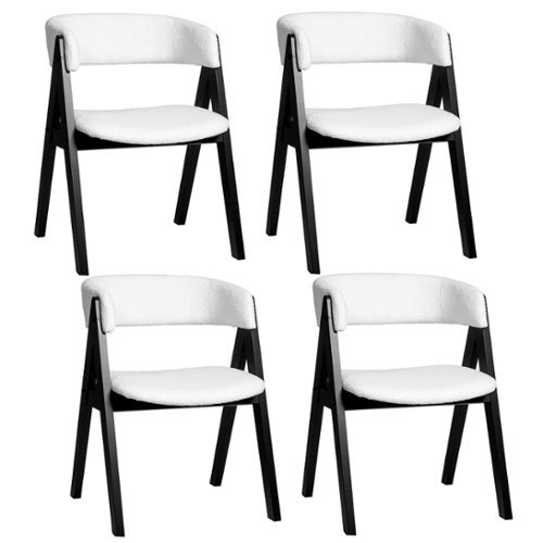 Costway - Dining Chairs Set of 4 Mid-Century Upholstered Kitchen Armchairs with Padded Seat - Black-Front_Standard 