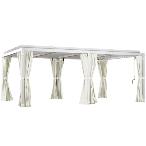 Outsunny - 12' x 19' Louvered Pergola Hardtop Gazebo with Adjustable Aluminum Roof and Frame, Outdoor Pergola - White-Front_Standard 