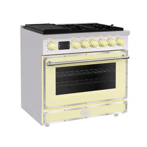 Front. Akicon - Akicon 4.2 Cu.ft Freestanding Gas Rapid Convection Range with 6 Sealed Burners and Cast Iron Grates in Cream Yellow - Cream Yellow.