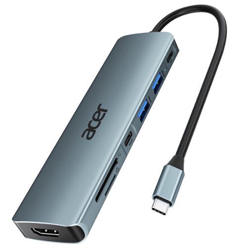 Acer - USB C Hub, 7 in 1 USB C Adapter for Laptop, 4K USBC to HDMI Splitter with USBA 3.1&Type-C Port, Card Reader - Gray-Front_Standard 
