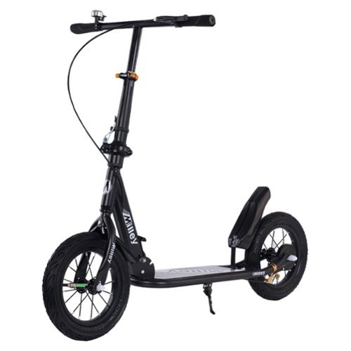 Topteng - 12" Air Tire Foldable Commuter Kick Scooter for Adults & Teens-Shock-Absorbing, 220lbs Capacity,Dual Hand Brakes​​ - Black-Front_Standard 