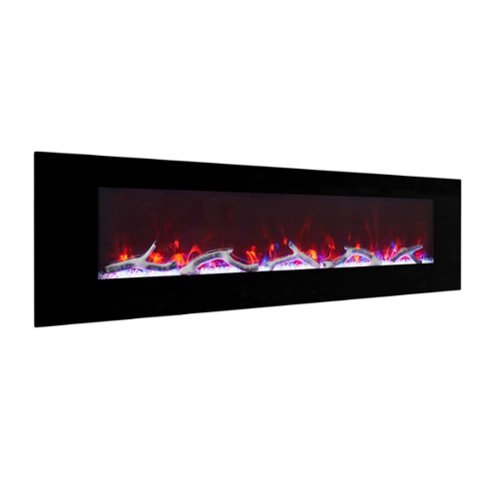 Mondawe - 72"W Wall-Mounted Electric Fireplace with Bluetooth & USB Speakers - Black-Front_Standard 