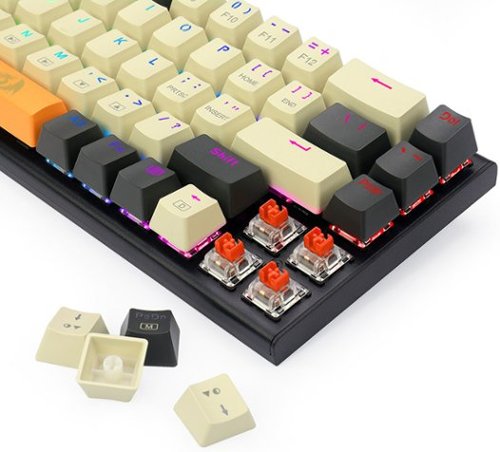 REDRAGON K633CGO-RGB Wired 60% Mechanical Gaming Keyboard, RGB Backlit 68 Keys Progammable Keyboard, Hot-Swappable Red Switch - Black/Beige/Orange GLOBAL SHIPPING
