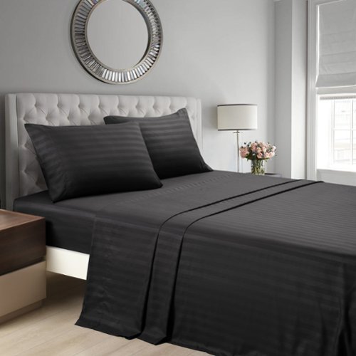 MarCielo - 4-Pieces Soft Striped Bed Sheets with 18 inches Deep Pocket - Black-Front_Standard 