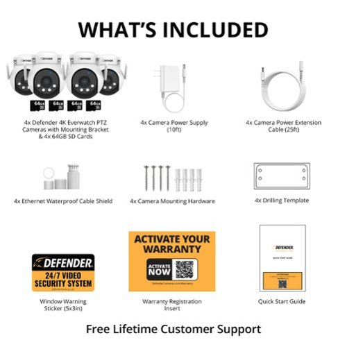 Defender AI POWERED 4K Everwatch PTZ 360° Wi-Fi Plug-in Power Security Camera with 64GB SD Card, 4 Pack - White BUY IN EUROPE