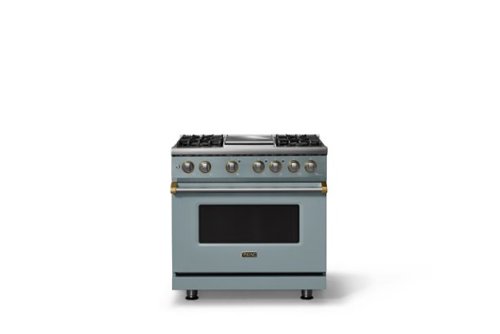 Viking - 36"W. Pro5S 5.6 Cu. Ft. Freestanding Self-Clean Sealed 4B Dual Fuel Convection Range/Grdl-November Sky/Brushed Brass - November Sky