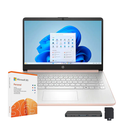 HP - 14" Laptop - Intel Processor N150 - 8GB Memory - 128GB UFS+160GB Docking Station - Pale Rose Gold-Front_Standard 