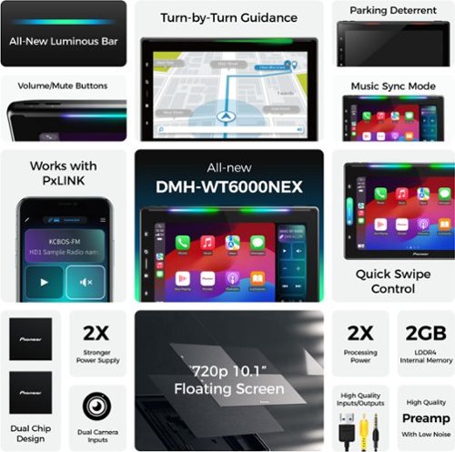 Pioneer 10.1 - HD Screen, Luminous Bar, Android Auto (Wired/Wireless), Apple CarPlay (Wired/Wireless), Bluetooth - Black WHERE TO BUY