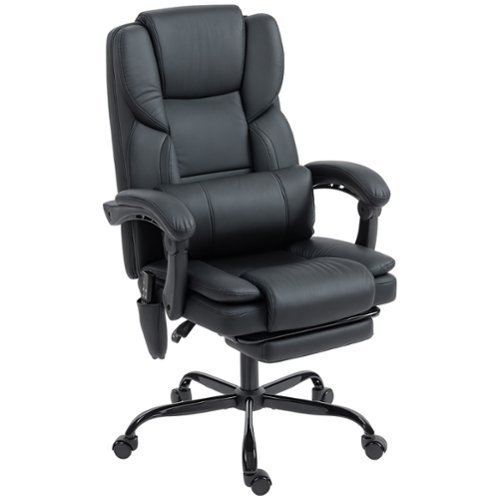 Forest'nSky - Reclining Massage Office Chair - PU Leather Ergonomic Desk Chair with Lumbar Support - Black-Front_Standard 