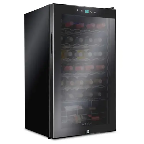 Front. Ivation - 34 Bottle Compressor Wine Refrigerator, Freestanding Wine Cooler with Lock - Black.