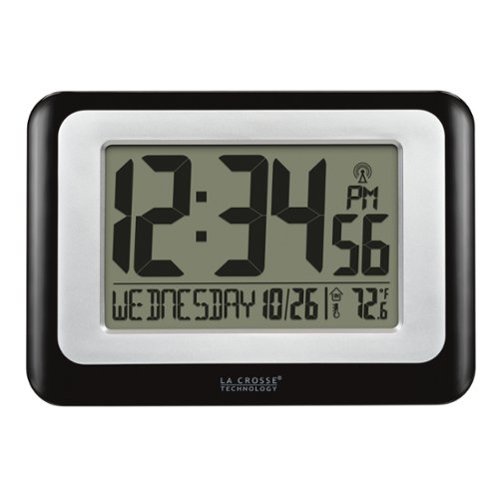 La Crosse Technology - Digital Atomic Clock with Temperature - Black/Silver-Front_Standard 