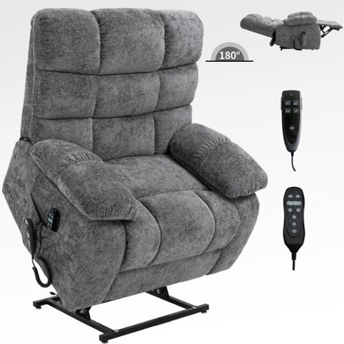 LUCKY ONE - Dual Motor Chenille Lift Recliner Chiar with Massage & Heat - Gray-Front_Standard 