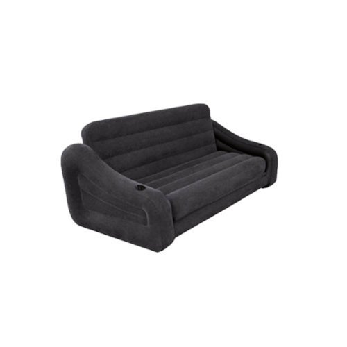 Intex - Inflatable Queen Size Pull Out Futon Sofa Couch Sleep Away Bed - Gray-Front_Standard 