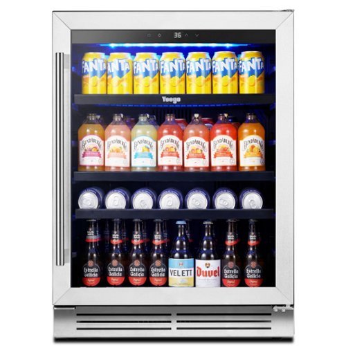 Yeego - Beverage Refrigerator, 180 Cans Beverage Cooler, 24 inch , 34-54 ℉, Built-in Beverage Fridge, Glass Door, for Home - Stainless Steel-Front_Standard 