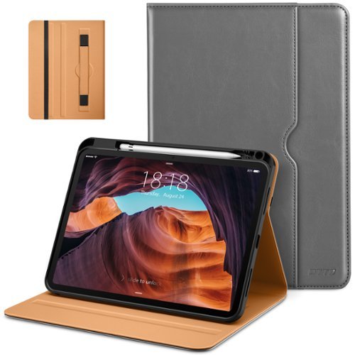 DTTO - Case for iPad 11th Gen 11" 2025 (A16) & 10th Gen 10.9" 2022, Leather Folio Cover with Pencil Holder & Auto Wake/Sleep - Gray-Front_Standard 