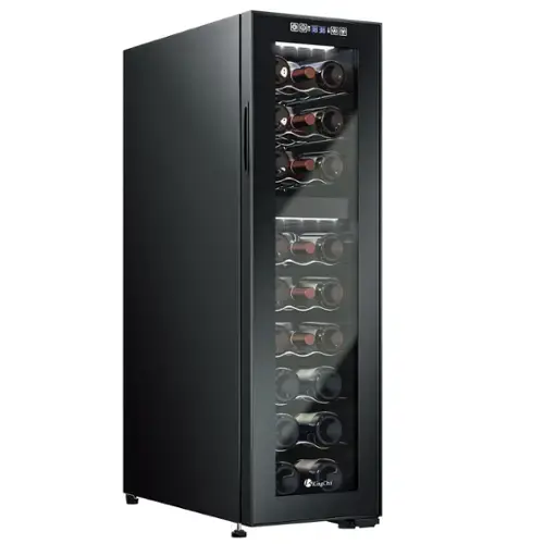 Front. KingChii - 24-Bottle Dual Zone Wine Cooler Refrigerator with Digital Temperature Control and Low Noise Compressor - Black.