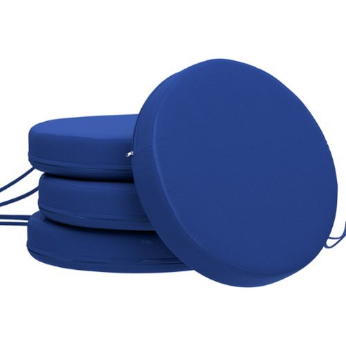 Outsunny - Chair Cushions Set of 4 Round Seat Cushions for Dining Bistro Chairs Machine Washable, 15" x 15" x 3" - Blue-Front_Standard 