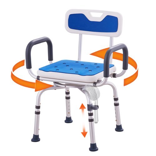 VEVOR - Swivel Shower Chair 360 Degree, Adjustable Shower Seat with Armrests and Backrest for Inside Shower - Blue;White-Front_Standard 