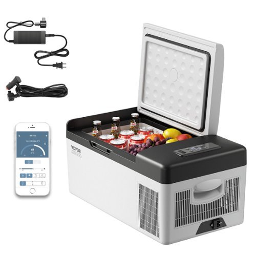 VEVOR - 12 Volt Refrigerator 16 Qt, Portable Mini Car Fridge with -4℉-68℉ Cooling Range & App Control - Gray-Front_Standard 