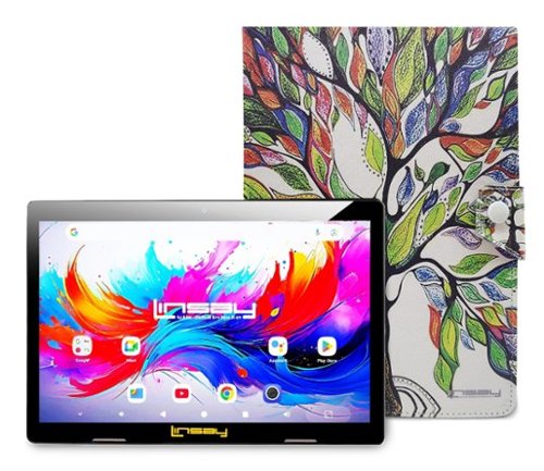 LINSAY - 10.1"Octa Core 256GB Storage Android 15 Tablet with Tree Marble Case - White-Front_Standard 