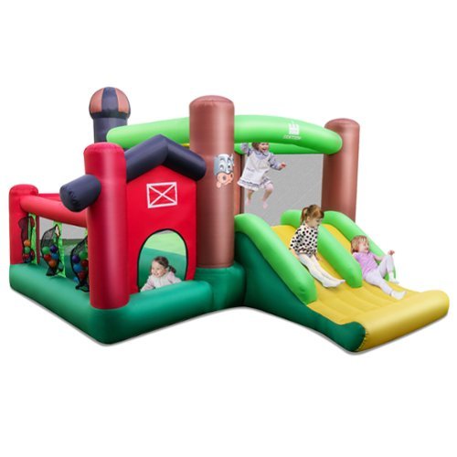 Costway - Farm Themed Inflatable Castle Kids Bounce House w/ Double Slides Blower Excluded - Multicolor-Front_Standard 