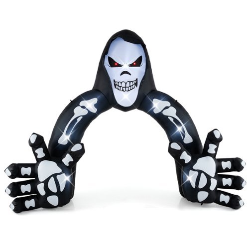 Costway 10.2 x 8.7 ft Halloween Inflatable Grim Reaper Archway LED Lighted Skeleton Archway - Black