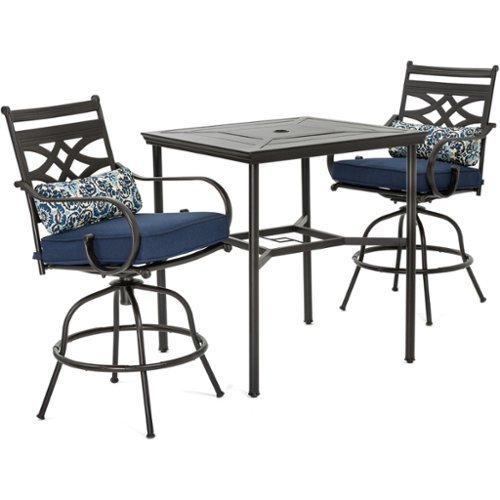 Hanover - Montclair 3-Piece High-Dining Set with 2 Swivel Chairs and a 33-Inch Square Table - Navy/Brown-Front_Standard 