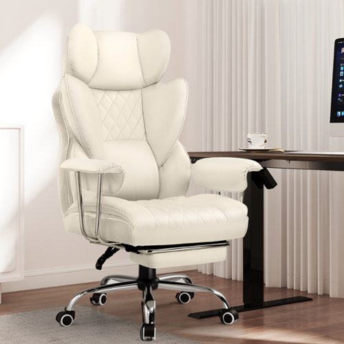 CloudRest Pro - 400lbs Heavy Duty Office Chair Faux Leather Wide Ergonomic Comfy Executive Chair - Beige-Front_Standard 