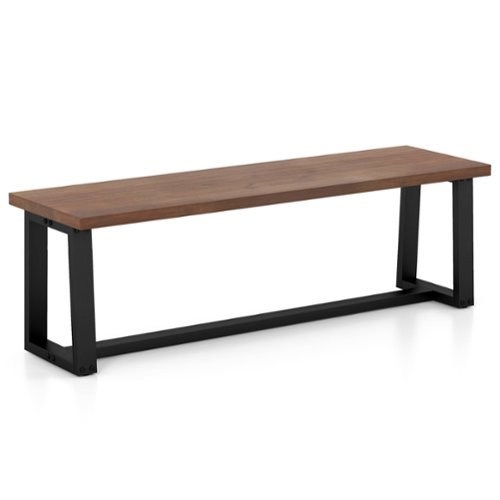 Costway 56.5"L Large Wood Dining Bench with Metal Frame Adjustable Footpads for Kitchen - Coffee
