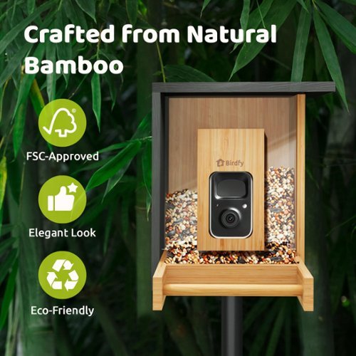 BIRDFY Smart Wild Bird Feeder with Camera for Outdoor , AI Enabled Bird Recognition & Solar Power - Natural Bamboo & Black GLOBAL SHIPPING