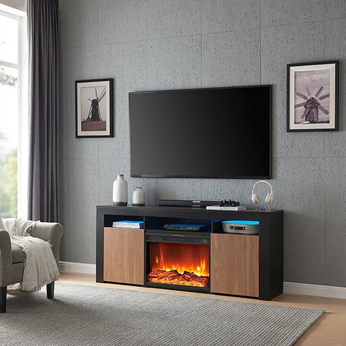 Living Essentials Corp Lenexa TV Console with Firebox Black/Walnut