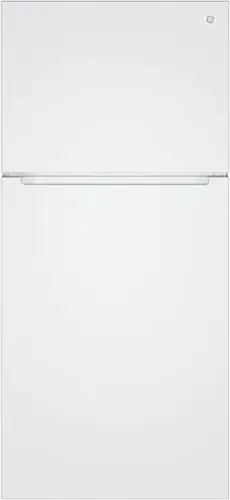 Front. GE - 30 in. Wide 21 Cu. Ft. Freestanding Garage Ready Top Freezer Refrigerator with Bright LED Lighting - White.