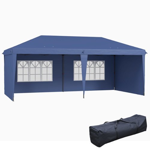Outsunny - 10' x 20' Pop Up Canopy Tent with 4 Sidewalls, Heavy Duty Tents for Parties, Outdoor Instant Gazebo with Carrying Bag - Blue-Front_Standard 