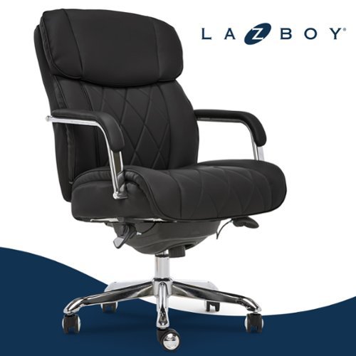  La-Z-Boy - Ergonomic Big and Tall Office Chair with Lumbar Support &amp; Padded Arms Leather Adjustable Reclining Computer Chair - Midnight Black