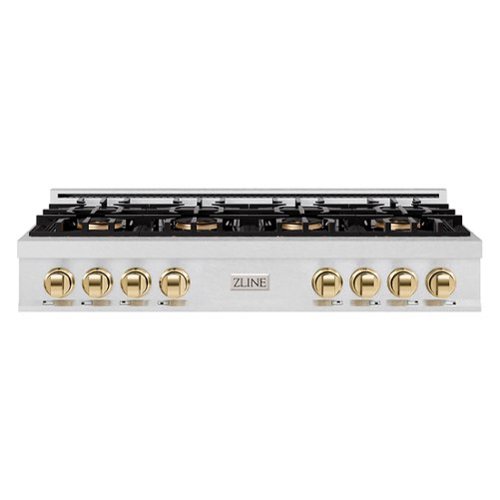 ZLINE - Autograph 48 in. Satin Steel Classic Rangetop with 8 DuoPro Burners and Gold Accents (PCRTSZ-48-G) - Satin Stainless Steel