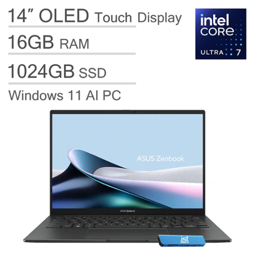 ASUS - Zenbook 14 14" FHD+ OLED Touchscreen AI PC Laptop - Intel Core Ultra 7 225H - 16GB RAM - 1TB SSD - Windows 11 - Jasper Gray-Front_Standard 