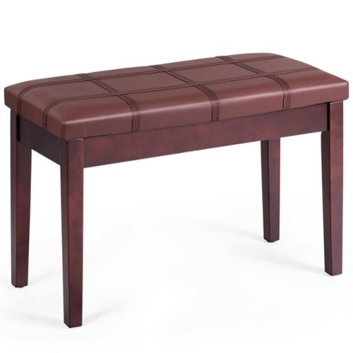 Gymax - PU Leather Piano Keyboard Bench Padded Cushion Double Seat Storage - Brown-Front_Standard 