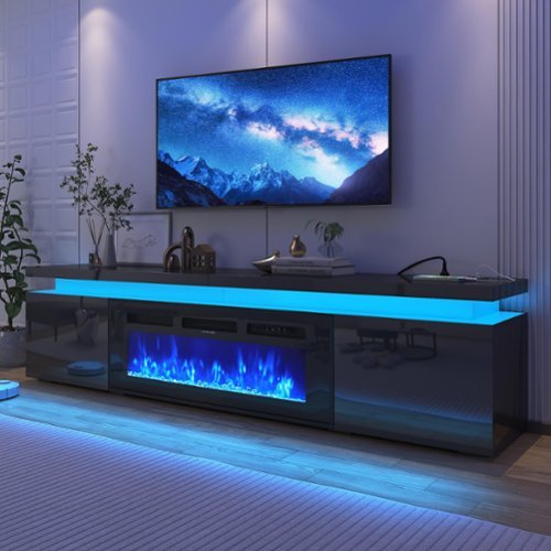 Espafurni - 71inch Modern Fireplace TV Stand with Power Outlet Storage for up to 80" TVs - Black-Front_Standard 