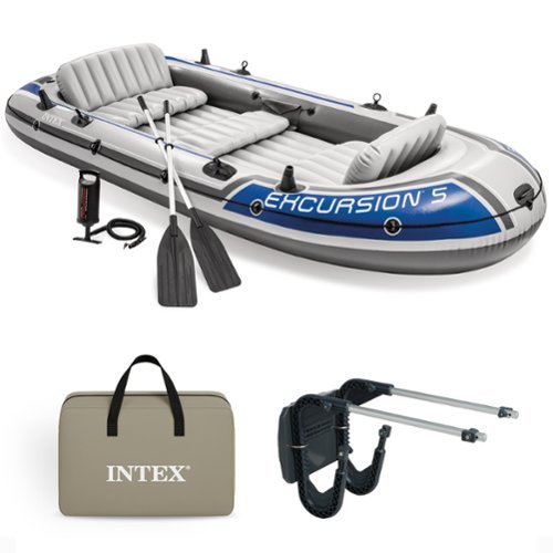 Intex - Excursion 5 Person Inflatable Fishing Raft Boat with Composite Motor Mount - Gray-Front_Standard 