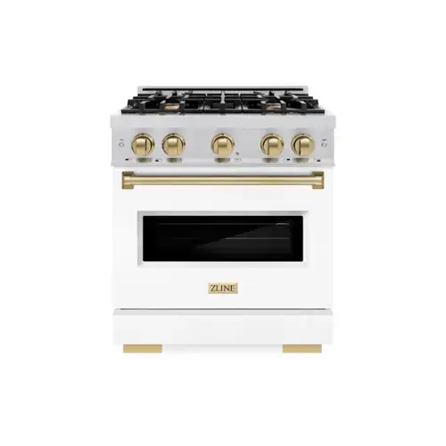 Front. ZLINE - Autograph 30" Classic Gas Range with 4 Burners and Bronze Accents (CGRZ-WM-30-CB) - White.