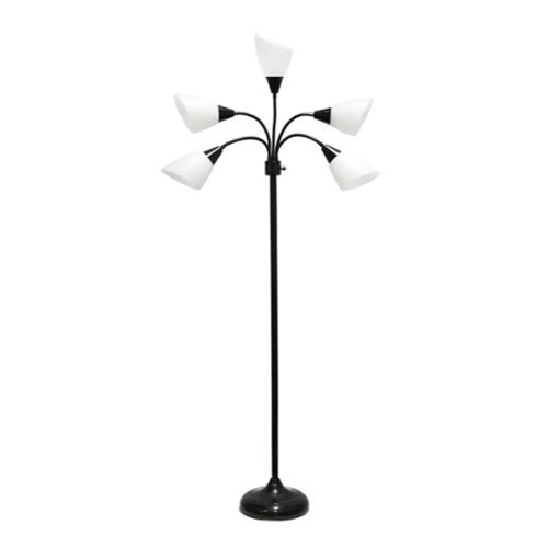 Simple Designs - 5 Light Adjustable Gooseneck Floor Lamp - Black/White Shades-Front_Standard 