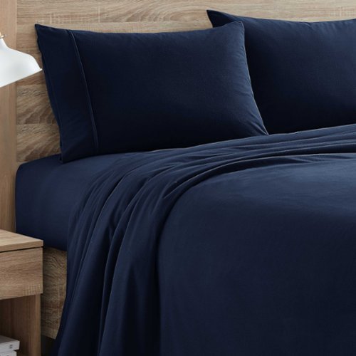 Sweet Home Collection - Solid Flannel Sheets Warm and Cozy Extra Deep Pockets, Full - Navy Blue-Front_Standard 