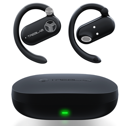 TREBLAB - X-Open - True Open Ear Wireless Earbuds, Lightweight, Behind-Ear Fit, Immersive Sound, Dual Mic for Calls, 40H Playtime - Black-Front_Standard 