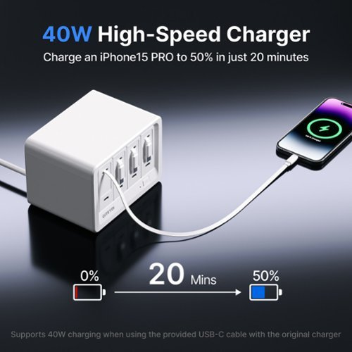 Gitryin Desktop Charging Station + 1 USB-C Retractable Charger, 40W, 31.5-Inch flat Cable, 8 AC - White WHERE TO BUY