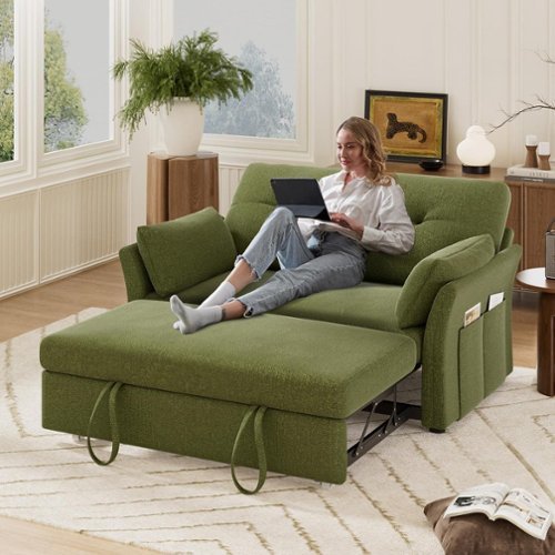 Dyonery - 3-in-1 Convertible Sofa Bed, Pull Out Sleeper Sofa with Side Pocket,Green - Green-Front_Standard 
