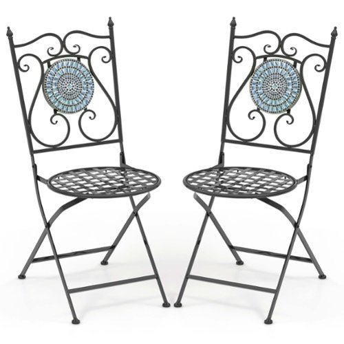 Costway - Set of 2 Mosaic Chairs for Patio with Decorative Backrest Heavy-Duty Frame - Black-Front_Standard 