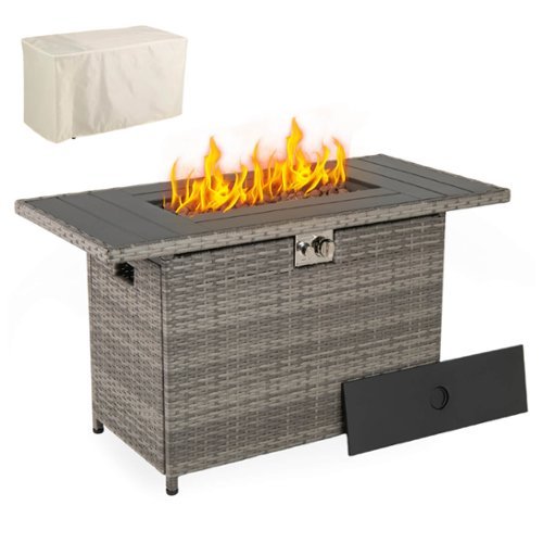 Costway - 44.5" Propane Fire Pit Table with Metal Slatted Tabletop & Stainless Steel Burner - Gray-Front_Standard 