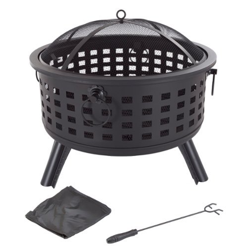 Pure Garden 26-Inch Round Outdoor Fire Pit, Black - Black