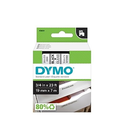 DYMO - D1 Standard 45800 Label Maker Tape, 3/4" x 23', (45800) - Black On Clear